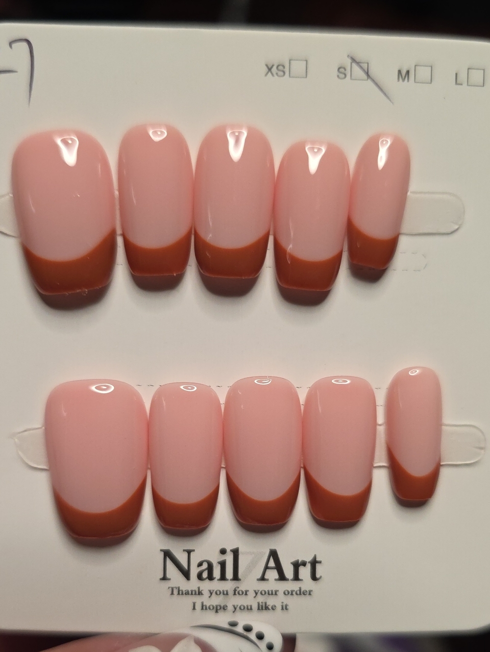 Press-On Nails in Pink with Brown French Tip - Size Small